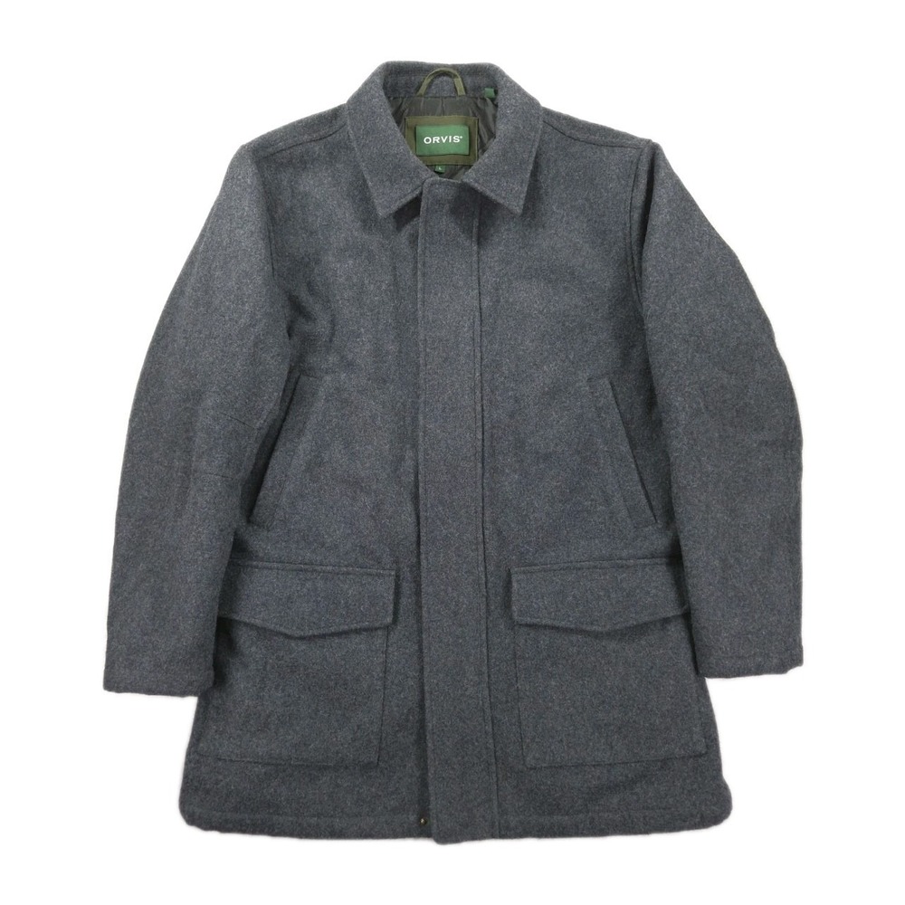 Orvis Wool Coat‎ Mens Large Full Zip Quilt Lined Gray Overcoat - Picture 2 of 10